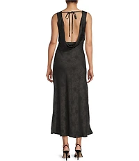 Allison & Kelly Floral Printed Jacquard V-Neck Drape Back Ballgown