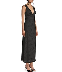 Allison & Kelly Floral Printed Jacquard V-Neck Drape Back Ballgown