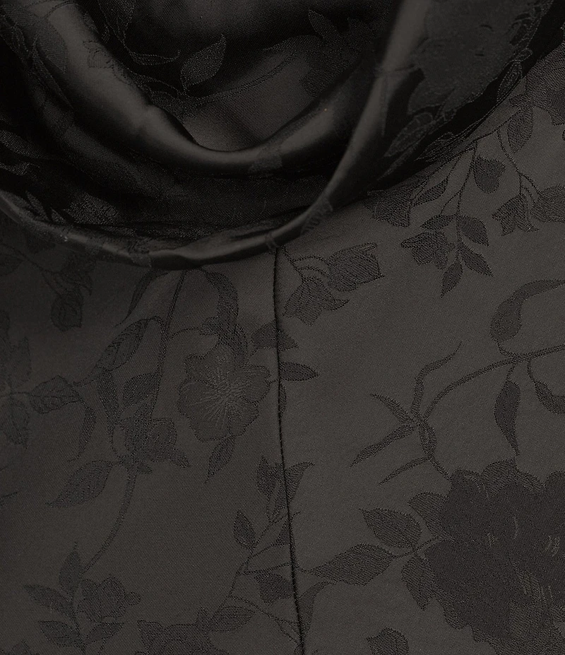 Allison & Kelly Floral Printed Jacquard V-Neck Drape Back Ballgown