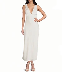 Allison & Kelly Floral Printed Jacquard V-Neck Drape Back Midi Dress
