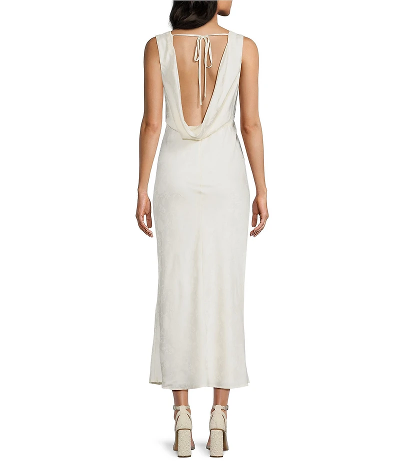 Allison & Kelly Floral Printed Jacquard V-Neck Drape Back Midi Dress