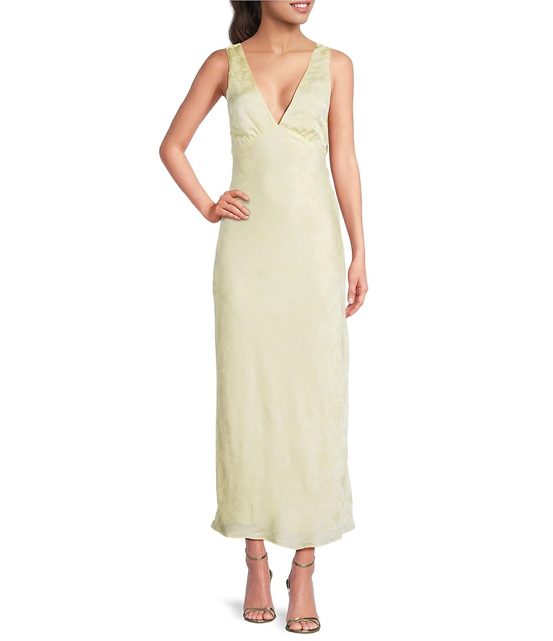 Allison & Kelly Floral Printed Jacquard V-Neck Drape Back Midi Dress