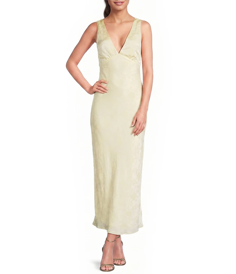 Allison & Kelly Floral Printed Jacquard V-Neck Drape Back Midi Dress