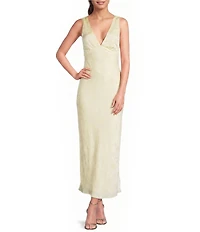 Allison & Kelly Floral Printed Jacquard V-Neck Drape Back Midi Dress