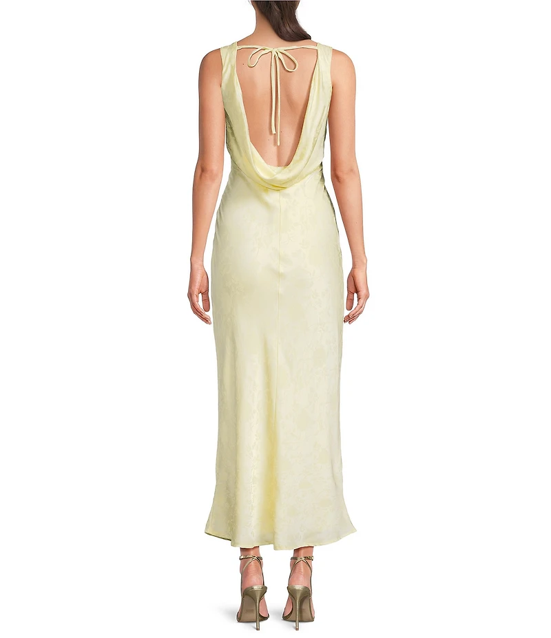 Allison & Kelly Floral Printed Jacquard V-Neck Drape Back Midi Dress