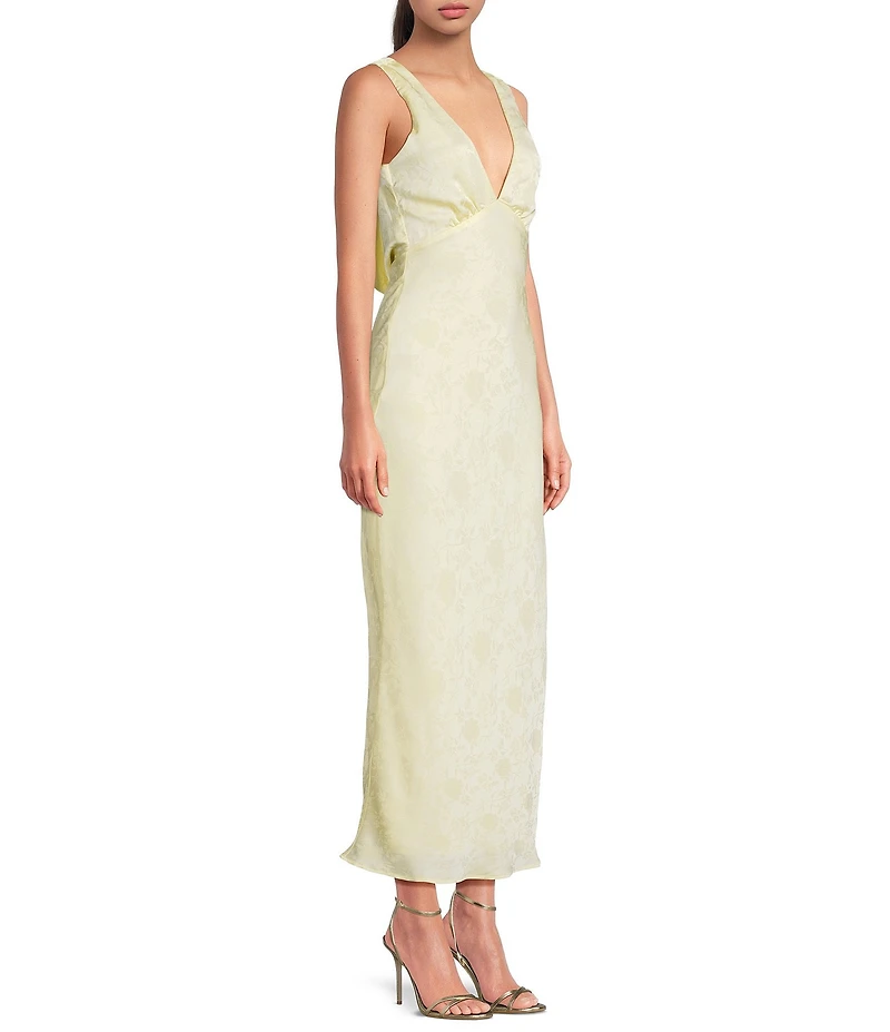Allison & Kelly Floral Printed Jacquard V-Neck Drape Back Midi Dress