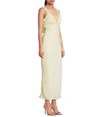 Allison & Kelly Floral Printed Jacquard V-Neck Drape Back Midi Dress