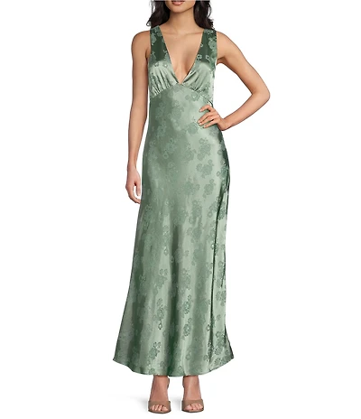 Allison & Kelly Floral Printed Jacquard V-Neck Drape Back Dress