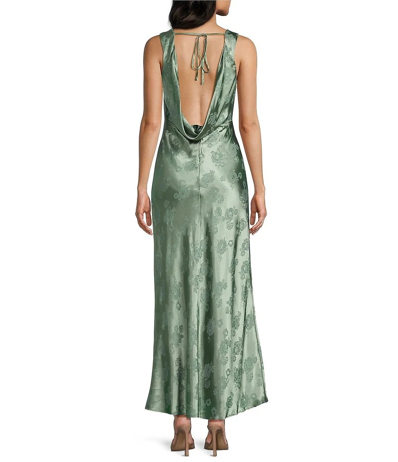 Allison & Kelly Floral Printed Jacquard V-Neck Drape Back Dress