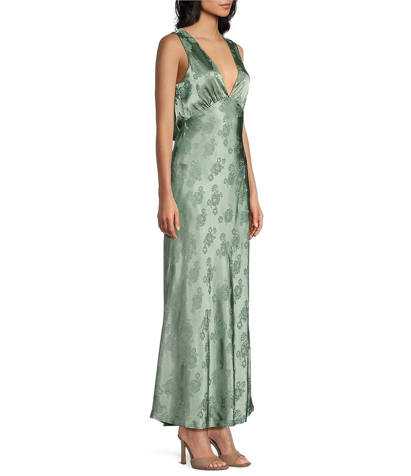 Allison & Kelly Floral Printed Jacquard V-Neck Drape Back Dress