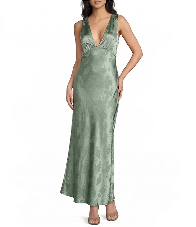 Allison & Kelly Floral Printed Jacquard V-Neck Drape Back Dress