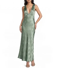 Allison & Kelly Floral Printed Jacquard V-Neck Drape Back Dress