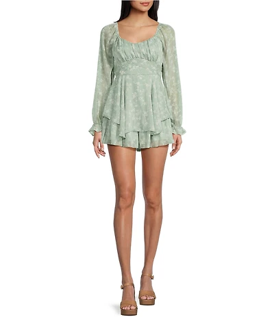 Allison & Kelly Floral Printed Long Sleeve Tiered Romper