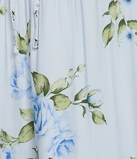 Allison & Kelly Floral Printed Mixed Media Short Puff Sleeve V-Neck Lace Trim Tie Back Maxi Dress