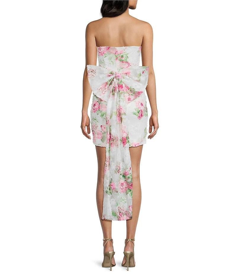 Allison & Kelly Floral Printed Soutache Tulle Strapless Bow Back Dress