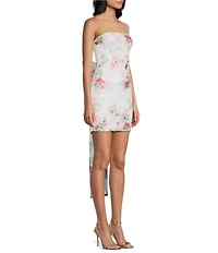 Allison & Kelly Floral Printed Soutache Tulle Strapless Bow Back Dress