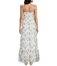 Allison & Kelly Floral Printed Square Neck Flutter Sleeve High-Low Ruffle Hem Dress