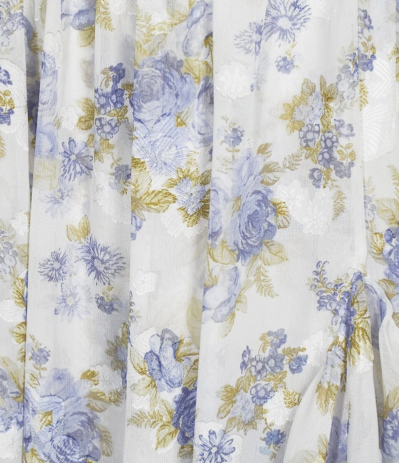 Allison & Kelly Floral Printed Square Neck Flutter Sleeve High-Low Ruffle Hem Dress