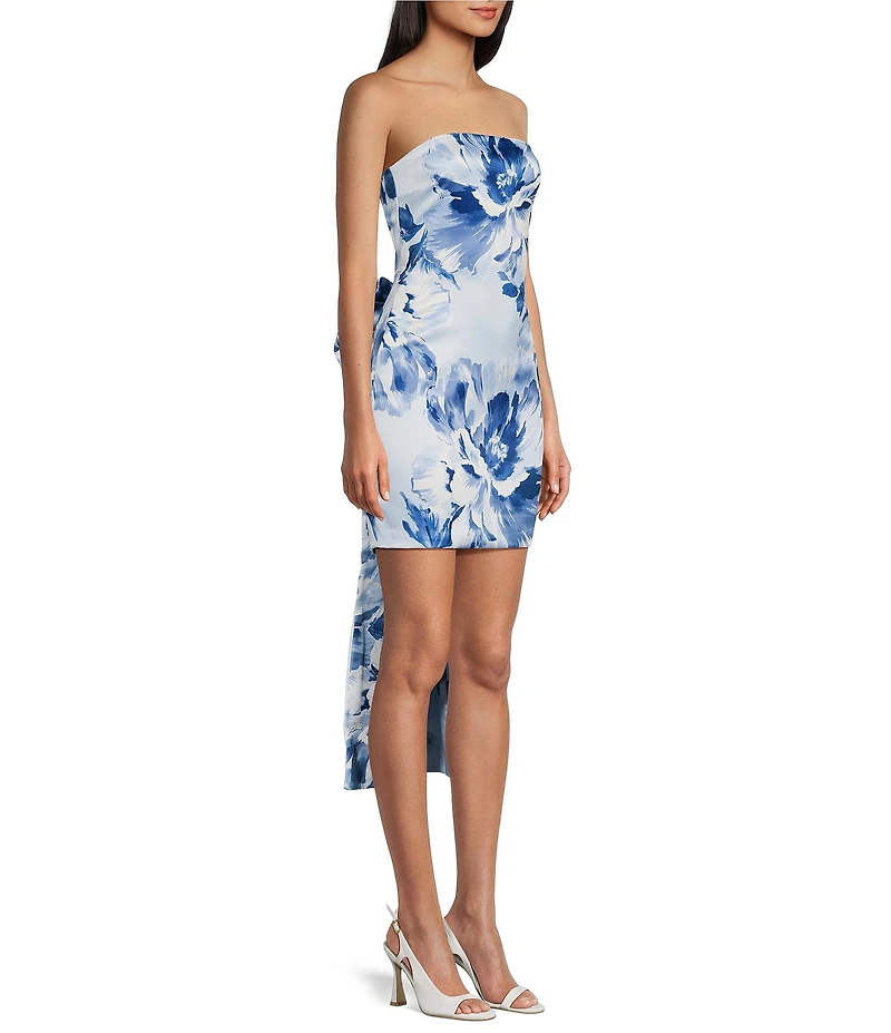 Allison & Kelly Floral Printed Strapless Bow Back Dress