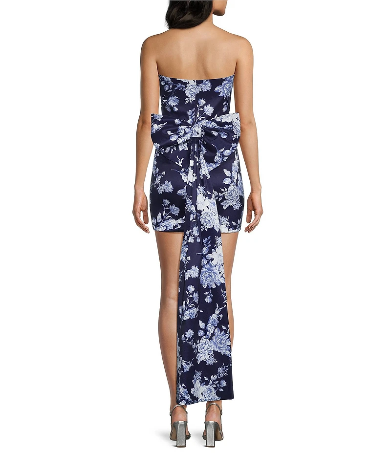 Allison & Kelly Floral Printed Strapless Taffeta Bow Back Dress
