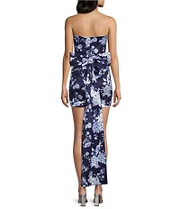 Allison & Kelly Floral Printed Strapless Taffeta Bow Back Dress