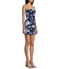 Allison & Kelly Floral Printed Strapless Taffeta Bow Back Dress