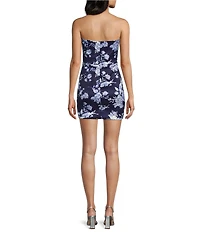 Allison & Kelly Floral Printed Strapless Taffeta Bow Back Dress