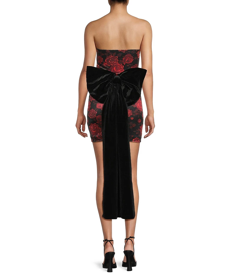 Allison & Kelly Floral Printed Strapless Velvet Bow Back Dress