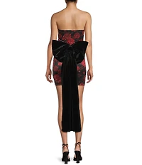 Allison & Kelly Floral Printed Strapless Velvet Bow Back Dress