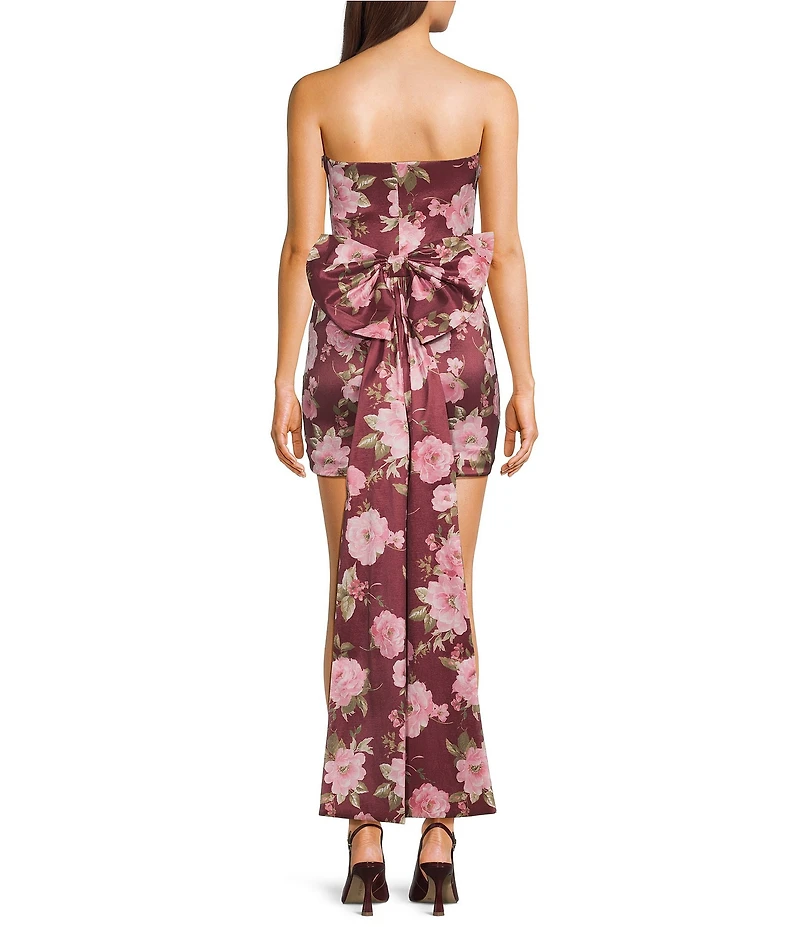 Allison & Kelly Floral Printed Taffeta Strapless Bow Back Dress