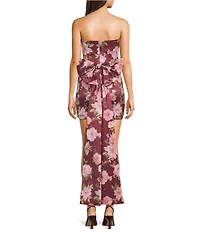 Allison & Kelly Floral Printed Taffeta Strapless Bow Back Dress