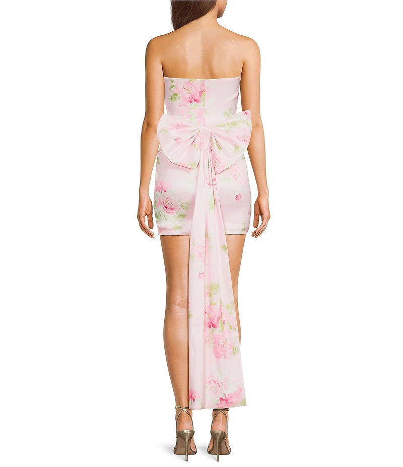 Allison & Kelly Floral Printed Taffeta Strapless Bow Back Dress