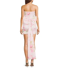 Allison & Kelly Floral Printed Taffeta Strapless Bow Back Dress