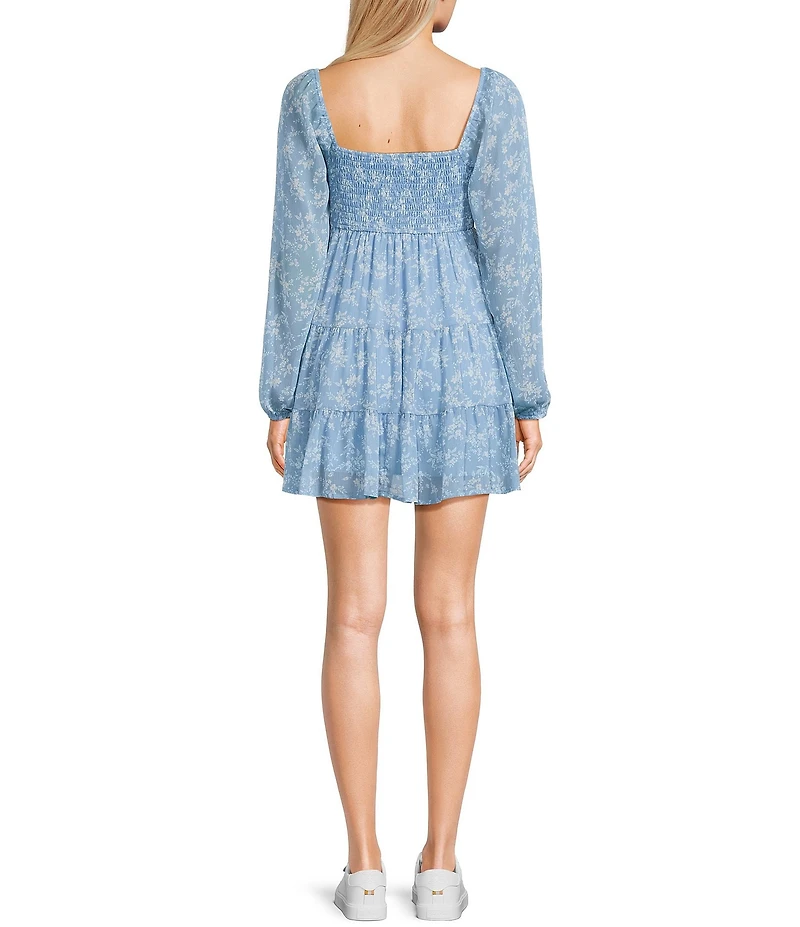 Allison & Kelly Floral Printed Tie Front Long Sleeve Tiered Dress