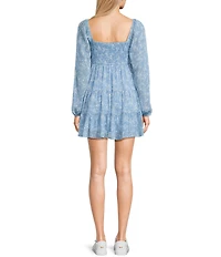 Allison & Kelly Floral Printed Tie Front Long Sleeve Tiered Dress