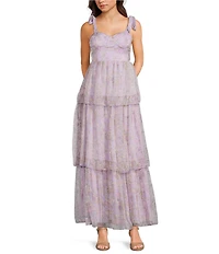 Allison & Kelly Floral Printed Tie Shoulder Sweetheart Neck Tiered Ruffle Maxi Dress