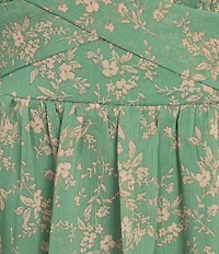 Allison & Kelly Floral Printed V-Neck Short Puff Sleeve Cross Waist Tiered Midi Dress
