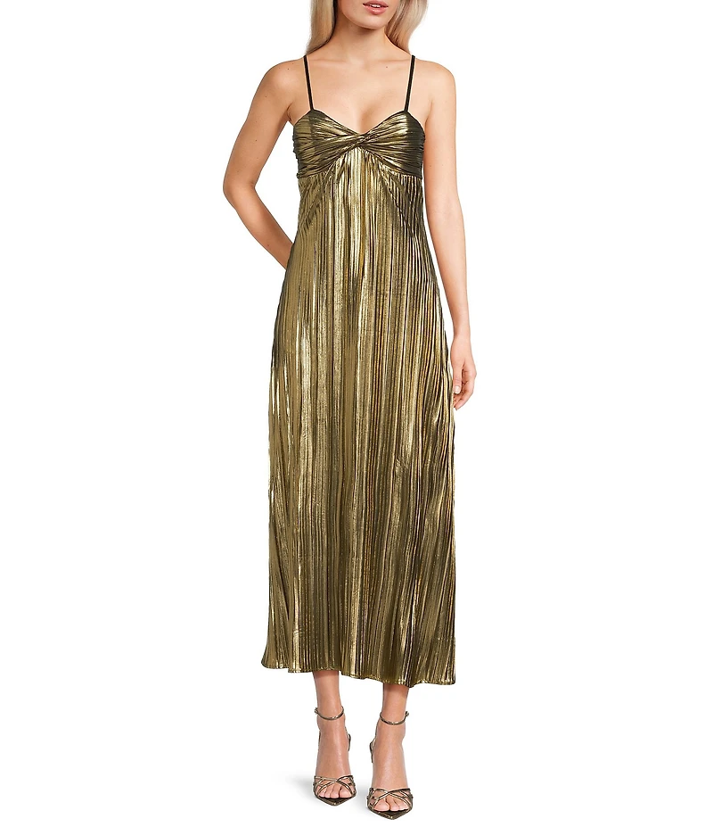 Allison & Kelly Foil Pleated Sweetheart Neck Long Dress