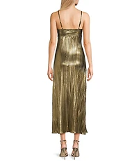 Allison & Kelly Foil Pleated Sweetheart Neck Long Dress