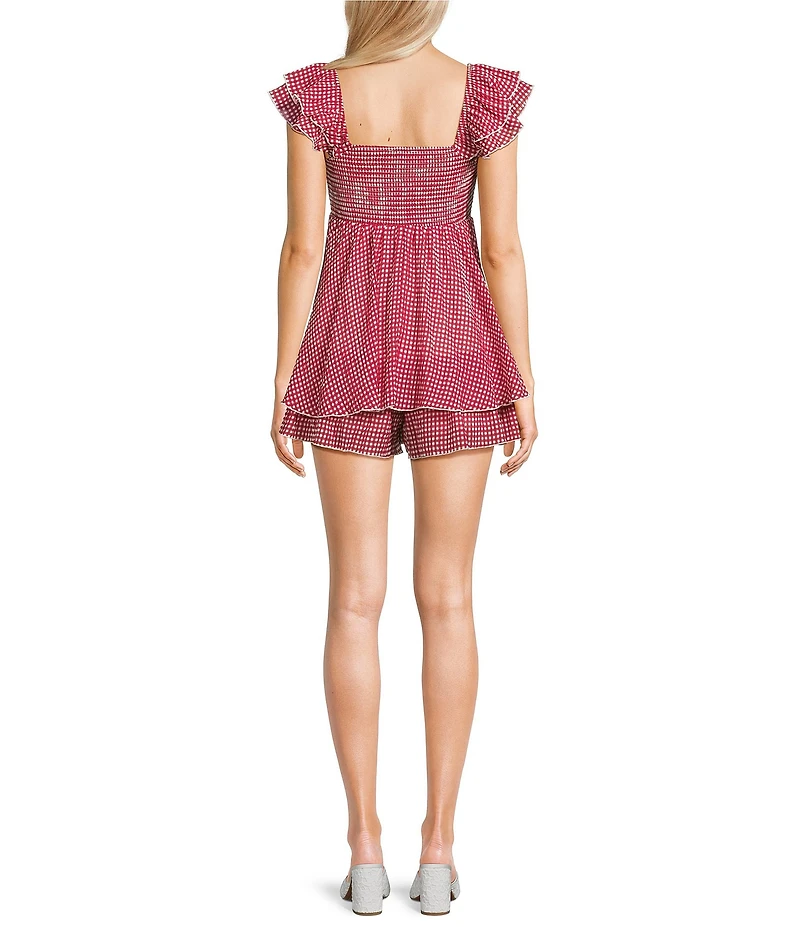Allison & Kelly Gingham Flutter Sleeve Romper
