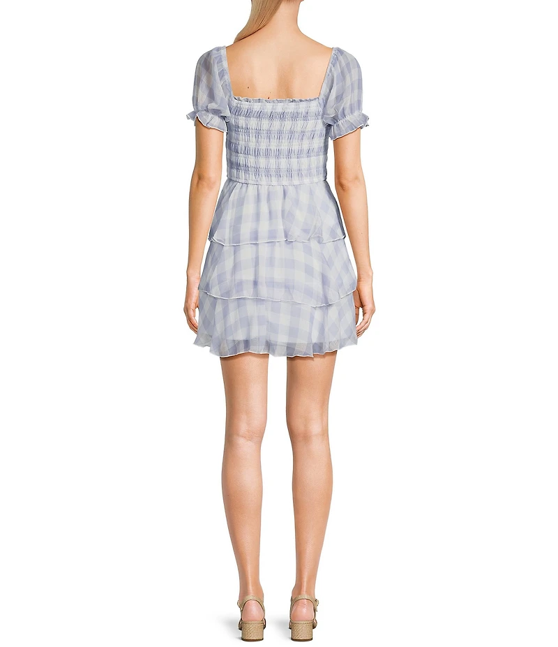 Allison & Kelly Gingham Short Puff Sleeve Smocked Tiered Dress