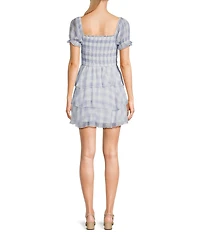 Allison & Kelly Gingham Short Puff Sleeve Smocked Tiered Dress