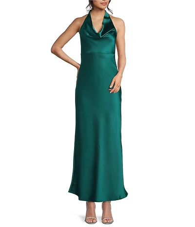 Allison & Kelly Halter Neck Drape Tie Back Maxi Dress