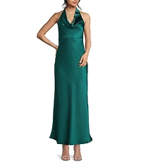 Allison & Kelly Halter Neck Drape Tie Back Maxi Dress