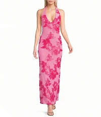 Allison & Kelly Halter V-Neck Floral Soutache Embroidered Dress