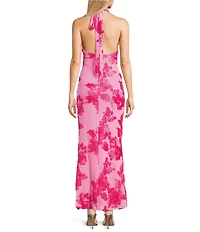 Allison & Kelly Halter V-Neck Floral Soutache Embroidered Dress