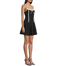Allison & Kelly Lace Trim Tie Front Detail Drop Waist Dress