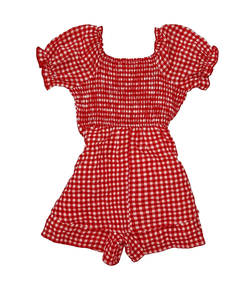 Allison & Kelly Little Girls Gingham Print Short Sleeve Belted Romper