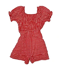 Allison & Kelly Little Girls Gingham Print Short Sleeve Belted Romper