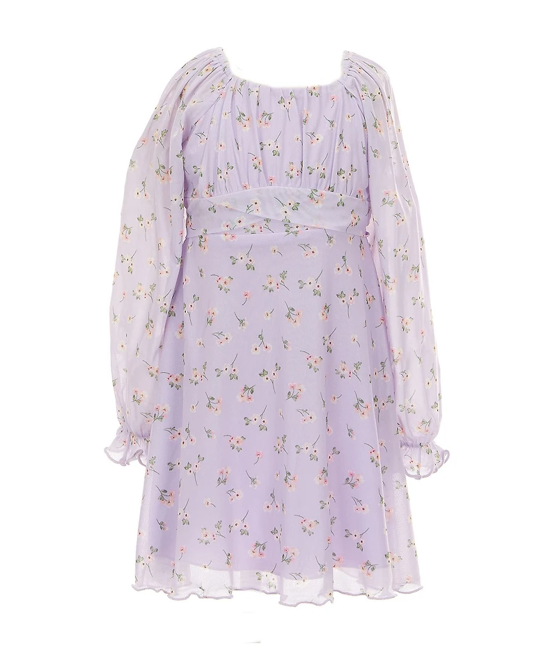 Allison & Kelly Little Girls Long Sleeve Floral Print Power Mesh Dress